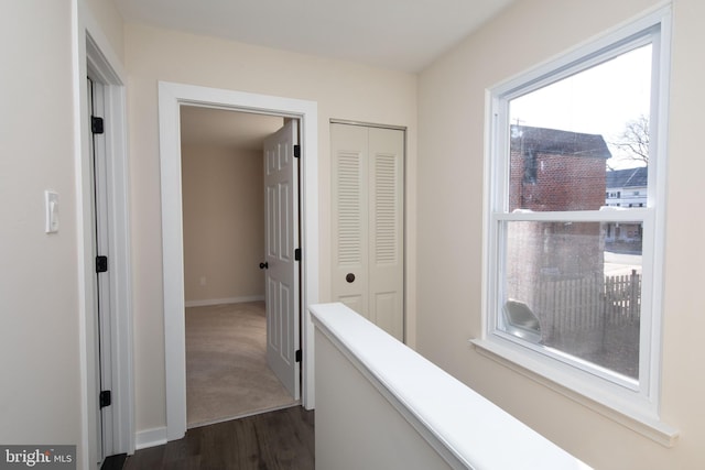 hallway with dark wood-type flooring