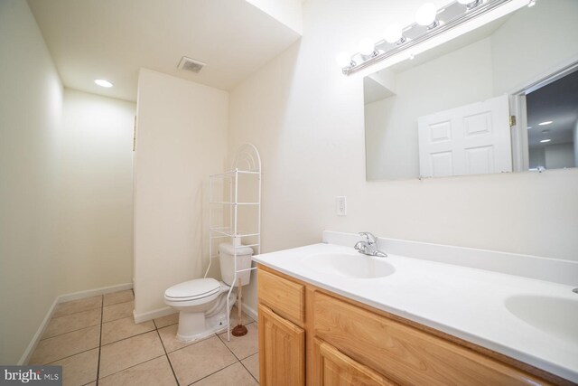 bathroom featuring tile patterned floors, vanity, and toilet