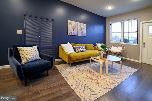 living room featuring dark hardwood / wood-style flooring