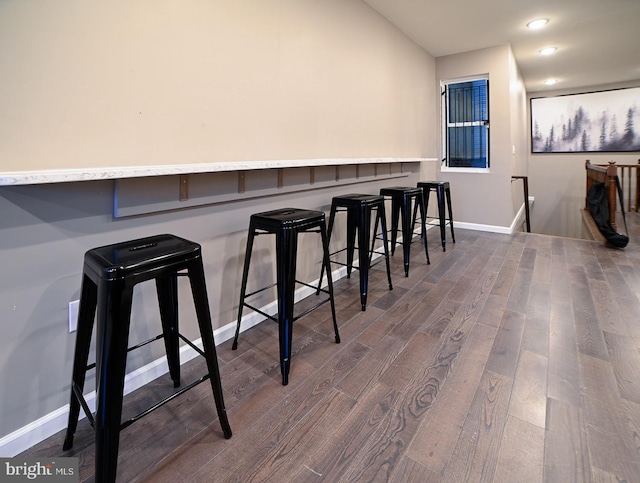 interior space with dark wood-type flooring