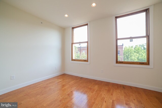 spare room with a healthy amount of sunlight and light hardwood / wood-style floors