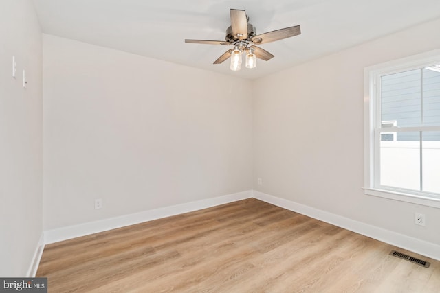 empty room featuring light hardwood / wood-style floors and ceiling fan