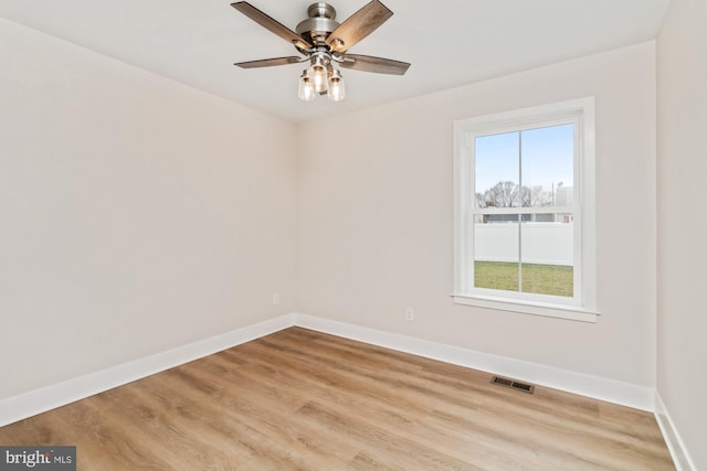 unfurnished room featuring light hardwood / wood-style floors and ceiling fan