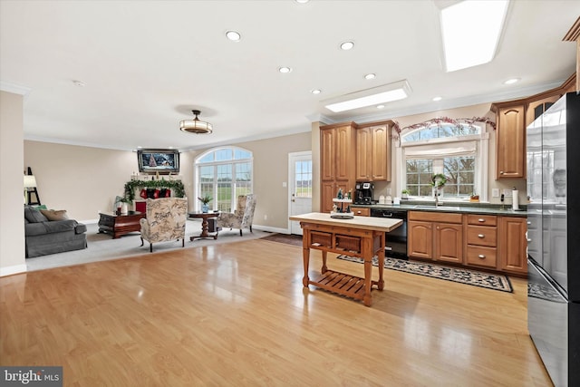 kitchen featuring dishwasher, a healthy amount of sunlight, and light hardwood / wood-style flooring