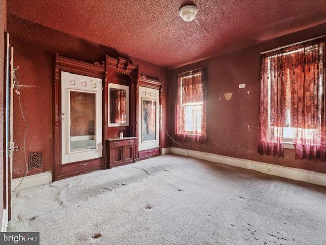 carpeted spare room featuring a textured ceiling and a wealth of natural light