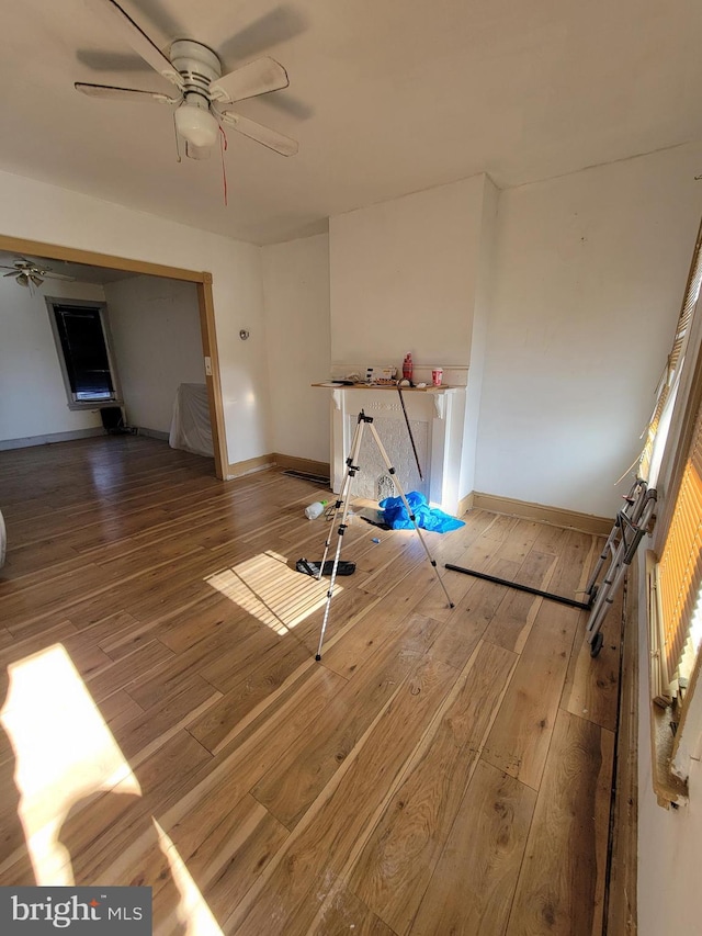 interior space featuring ceiling fan and wood-type flooring