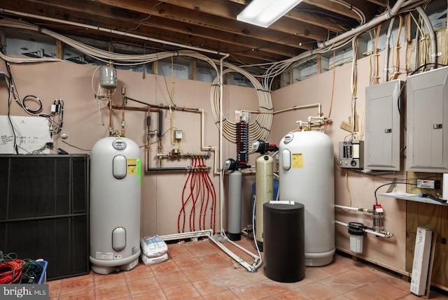 utilities featuring water heater and electric panel