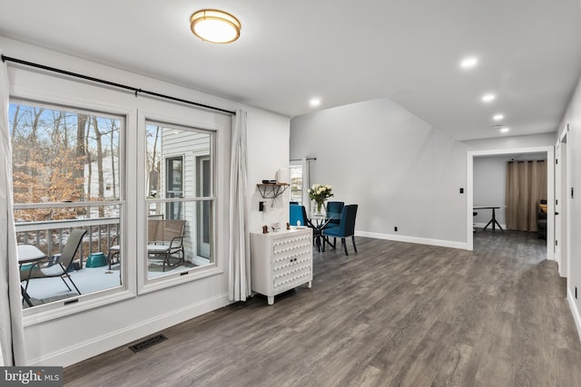 office area with dark hardwood / wood-style floors