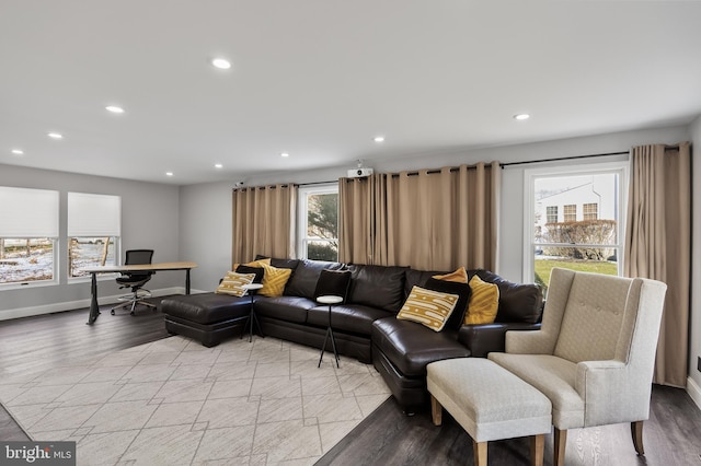 living room with light hardwood / wood-style floors