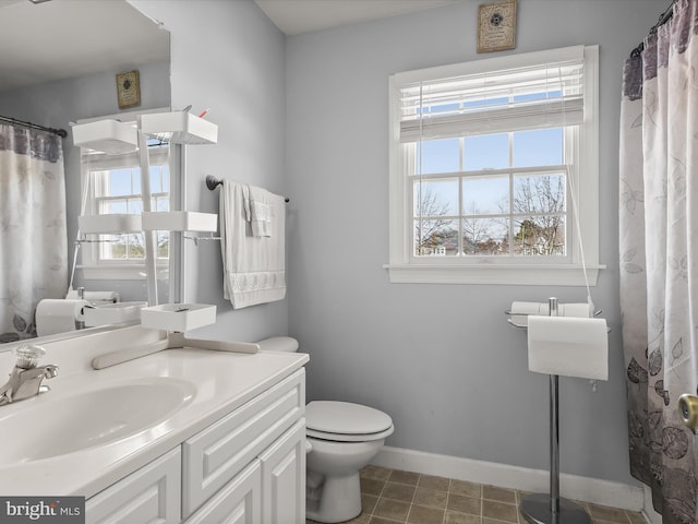 bathroom with tile patterned floors, toilet, and vanity