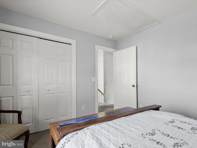 bedroom featuring carpet floors and a closet