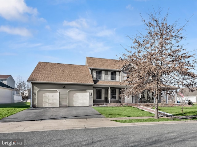 view of front of home with a garage and a front yard