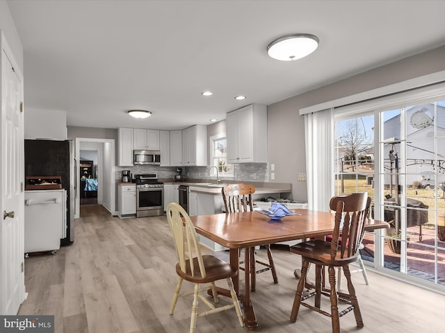 dining area with light hardwood / wood-style flooring