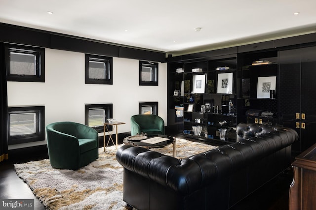 living room with dark wood-type flooring