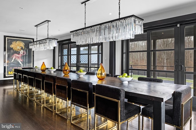 2169 Aquetong Rd, New Hope, PA 18938 - dining area featuring a chandelier, french doors, and wood finished floors