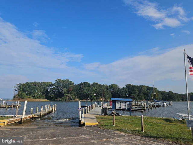 view of dock with a water view