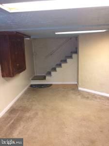 basement with carpet flooring