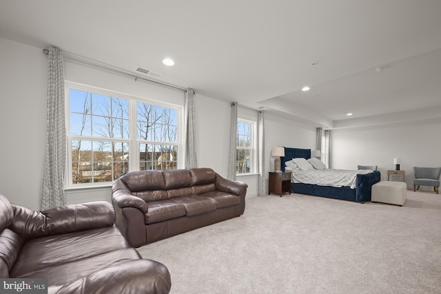 carpeted bedroom with multiple windows