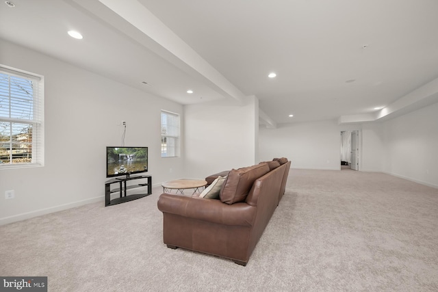 living room with light carpet