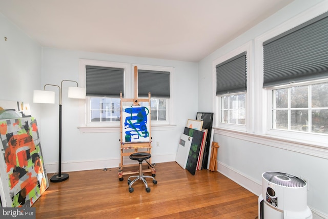 interior space featuring baseboards and wood finished floors