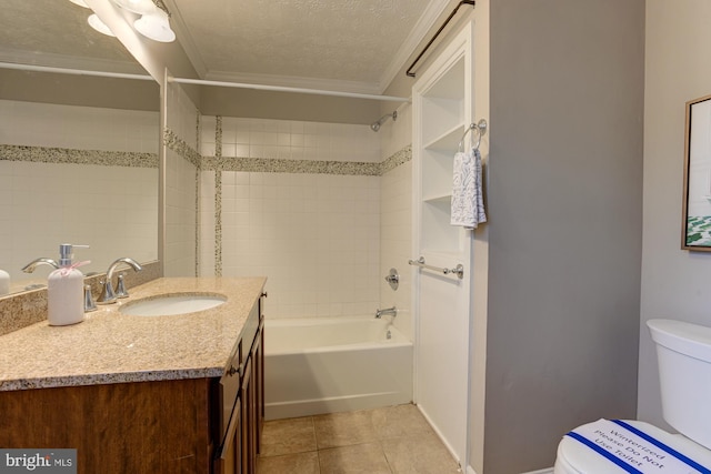 full bathroom featuring tile patterned floors, vanity, a textured ceiling, and toilet