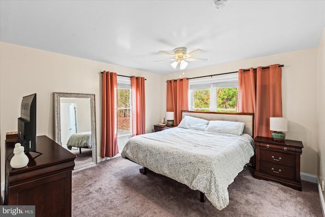 bedroom featuring carpet flooring and ceiling fan