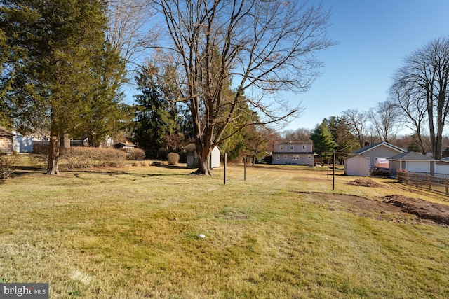 view of yard with a storage shed