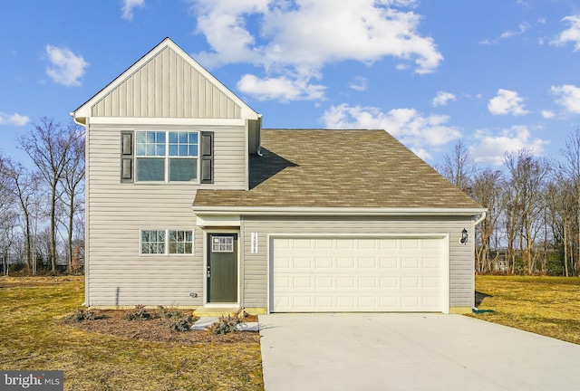 front facade with a garage