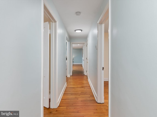 corridor with light hardwood / wood-style flooring