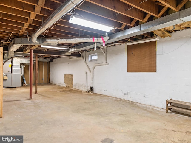 basement with heating unit