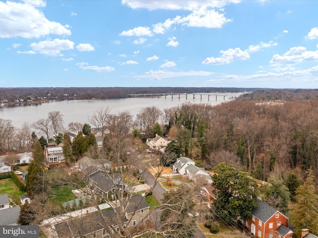 bird's eye view featuring a water view