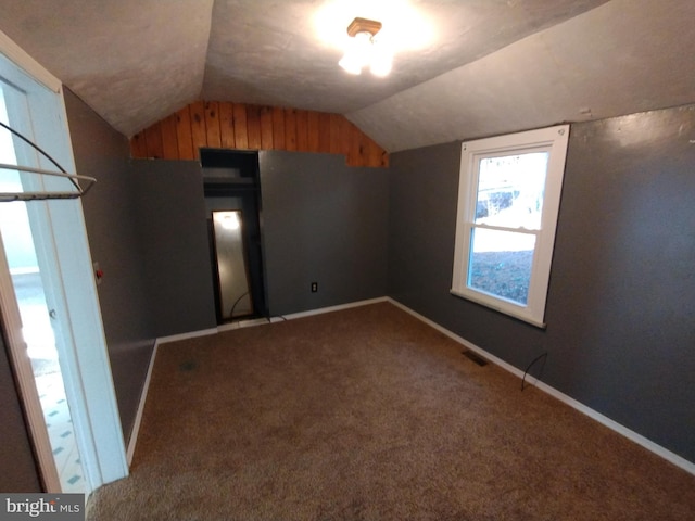 additional living space featuring carpet flooring and vaulted ceiling