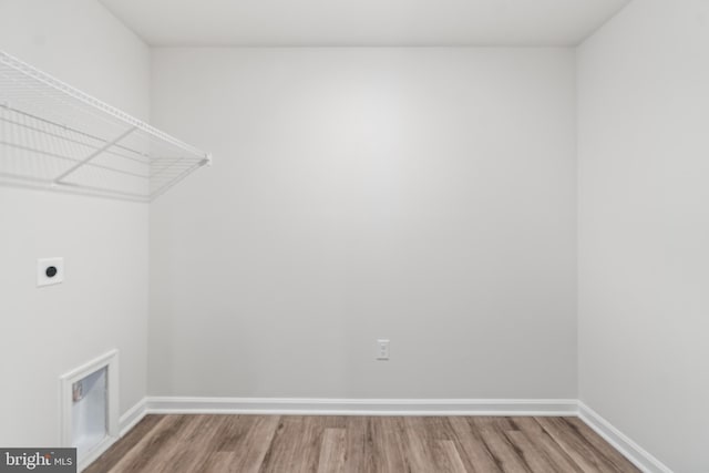 washroom featuring hookup for an electric dryer and wood-type flooring