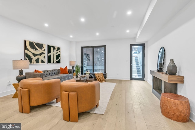 living room featuring light wood-type flooring