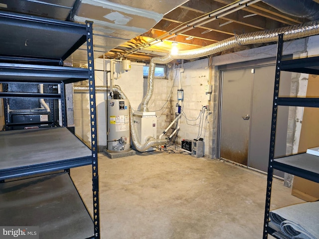 basement featuring gas water heater