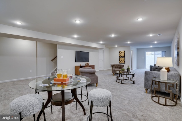 living room with light carpet