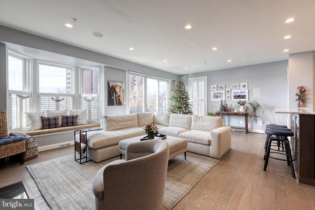 living room with light wood-type flooring