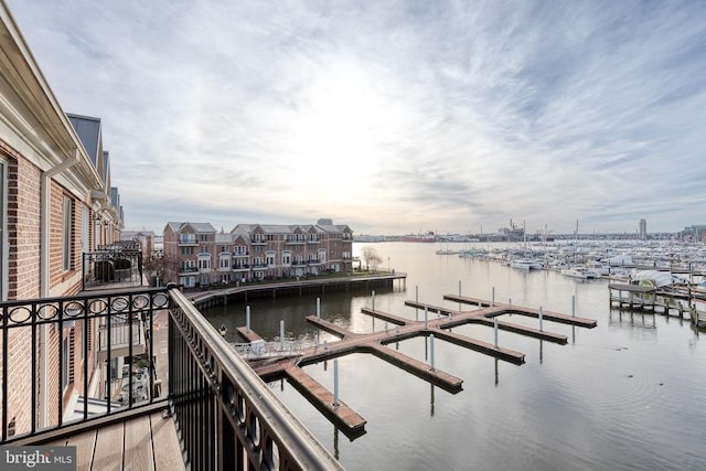 view of dock featuring a water view