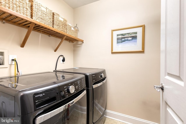 washroom with washing machine and clothes dryer