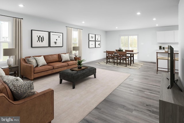 living room with light wood-type flooring