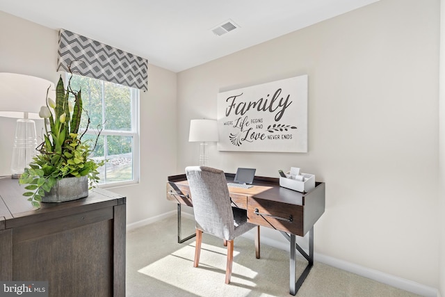 office featuring light colored carpet