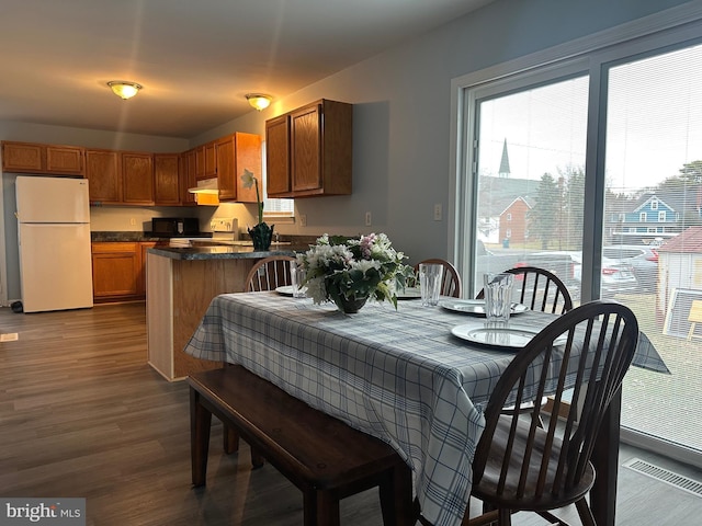 dining space featuring dark hardwood / wood-style flooring