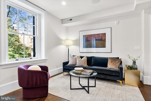 living room with hardwood / wood-style floors