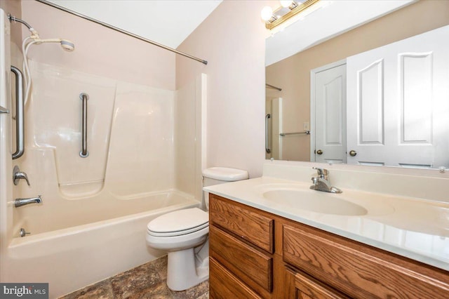 full bathroom with vanity, shower / bath combination, and toilet