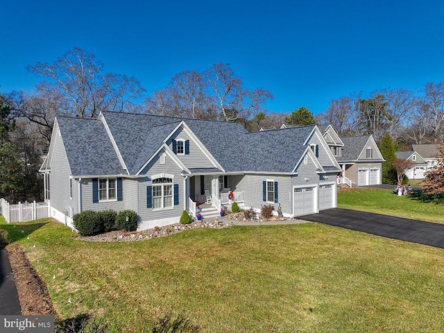 view of front of property with a front lawn and a garage