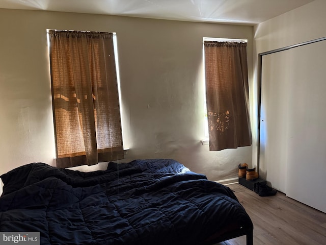 bedroom with light hardwood / wood-style floors