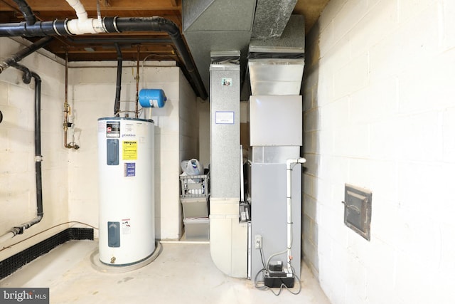 utilities with water heater and heating unit