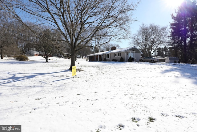 view of yard covered in snow