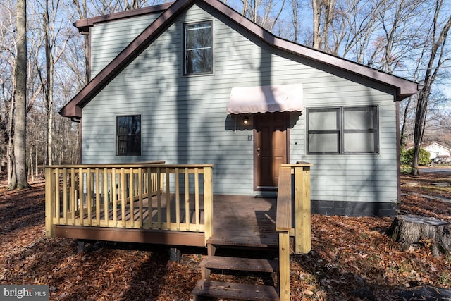 view of front of home with a deck