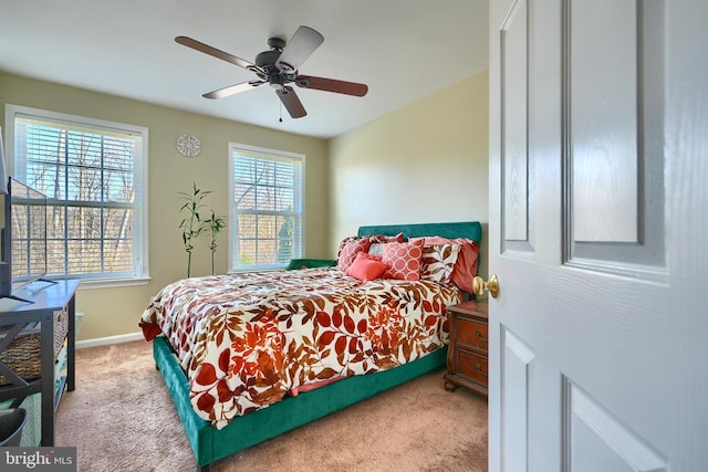 bedroom featuring carpet flooring and ceiling fan